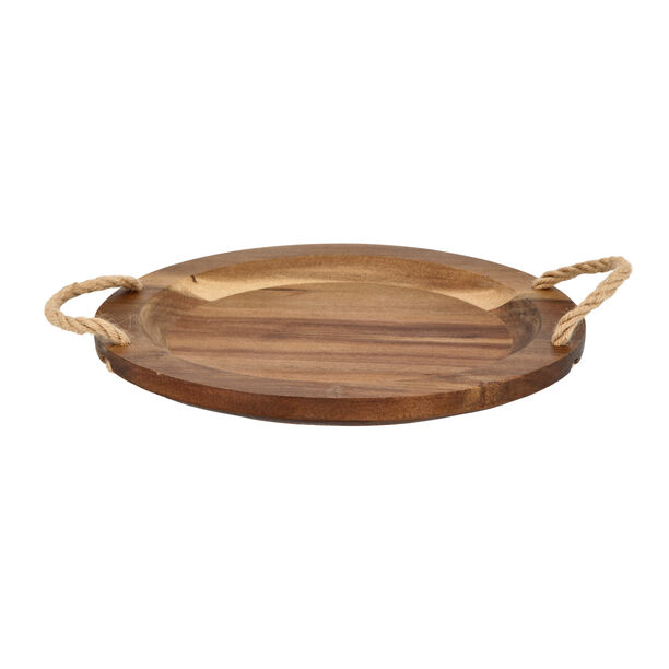 Alberto Acacia Wood Round Serving Tray With Rope Handles Dia:35Cm image number 2