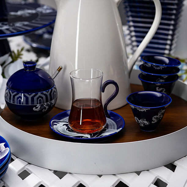 Dallaty blue glass and porcelain Tea and coffee cups set 21 pcs image number 6