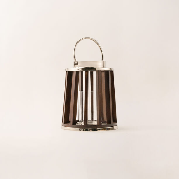 Homez stainless steel silver wood lantern 29*42 cm image number 1