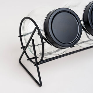 Alberto 4 Pieces Glass Spice Jars With Clip Lid And Metal Rack