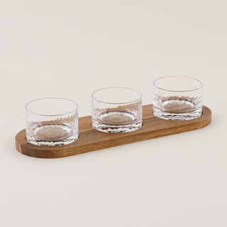 طقم أوعية مكسرات دلتي زجاج شفاف مع قاعدة خشبية 3 قطع