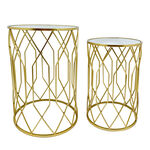 2 Pieces Metal Round Side Table Mirror Top Gold 50X70 Cm image number 0