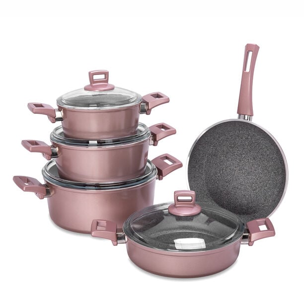 Alberto Granite Cookware Set 9 Pieces With Glass Lid Purple image number 2