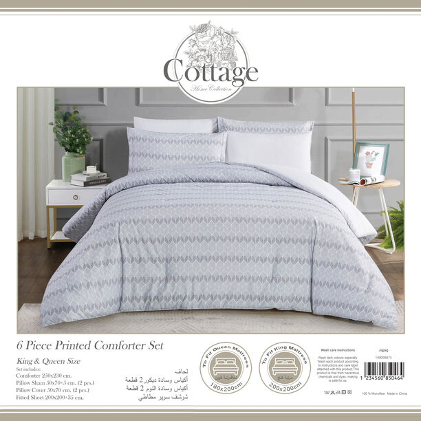 Cottage 6 Pcs Microfiber King Comforter Set, Grey, 230*250Cm image number 2