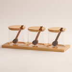 3Pcs glass storage jar set with bamboo lid and spoon and rack image number 0