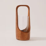 Homez glass candle holder with wood base 14*14*30cm, brown image number 0