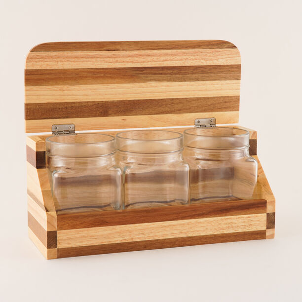 Alberto Glass Storage Jar Set with Acacia Lid 3 Pcs 29.5*11.5*15cm image number 0