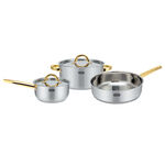 البرتو طقم قدور ٥ قطع ستانلس ستيل فضي بمقابض ذهبية image number 0