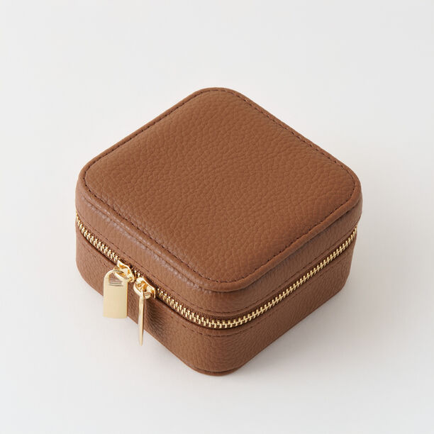 Homez travel square small faux leather jewelry box, brown 9*9*5cm image number 1
