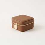 Homez travel square small faux leather jewelry box, brown 9*9*5cm image number 0