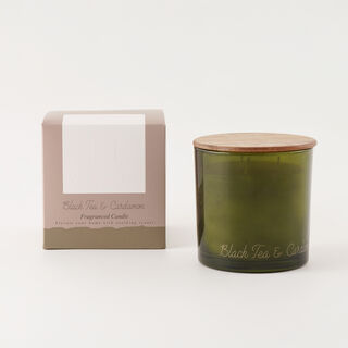 Homez Glass Coral Scented Candle, Black Tea And Cardamom 650G