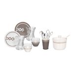 La Mesa 28 Pieces Porcelain Tea And Coffee Set Koufa White & Gray Serve 6 image number 2