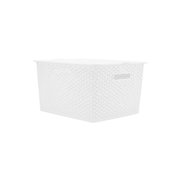 Whote Rattan Storage Box Stackable, With Lid Gray L 35L, 42x36x25cm image number 1