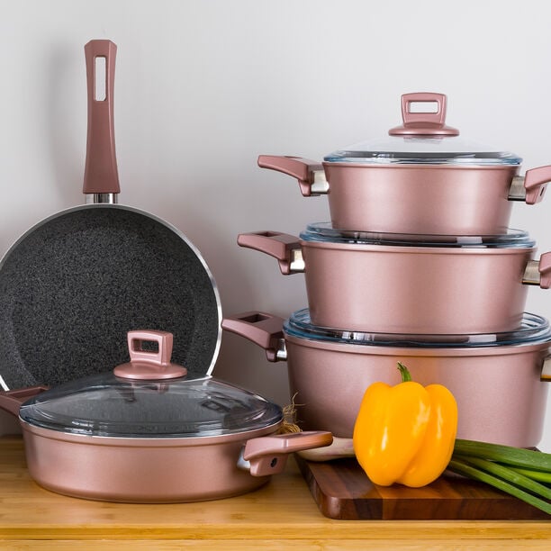 Alberto Granite Cookware Set 9 Pieces With Glass Lid Purple image number 4