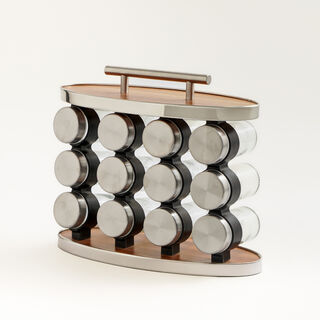 Alberto 12pcs glass spice jar set with metal lid and rack