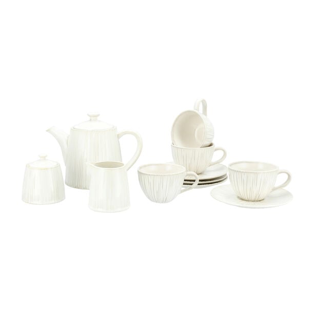 Off white porcelain Asian tea cups set 11 pcs image number 0