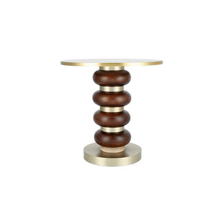 Side Table Wood Base Brass Gold Top 46 *41 cm