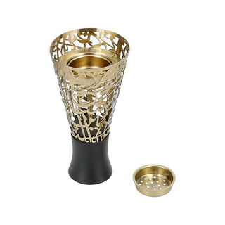Ambra gold metal arabic calligraphy oud burner with a box and a picker 14*14*28 cm