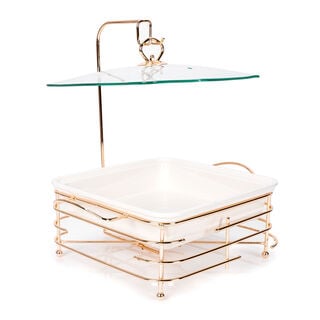 Square Food Warmer Set With Candle Stand Silver