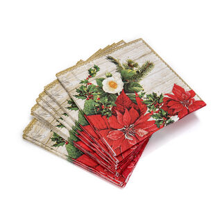 Ambiente Serving Paper Napkins Poinsettia On Wood Design Red Color