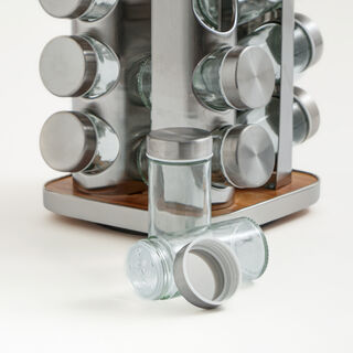 Alberto 16pcs glass spice jar set with metal lid and rack