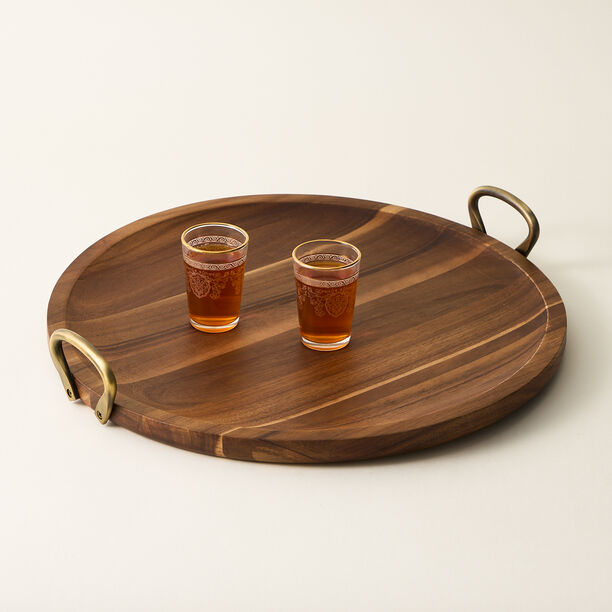 Dallaty wood round tray with steel handel 50.6*45.7*7cm image number 1