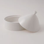 La Mesa Porcelain Tagine With Beige Leather Coat, White, 9.5" image number 0