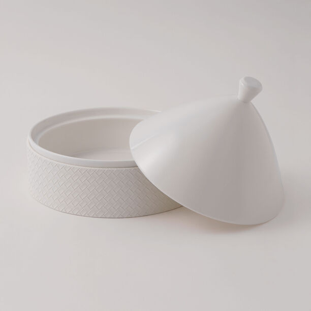 La Mesa Porcelain Tagine With Beige Leather Coat, White, 9.5" image number 0