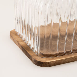La Mesa glass cake stand with wooden base 21.5*32.5*22.5cm