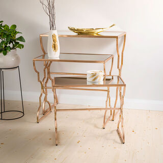 Side Table Set Of 3 Metal Gold