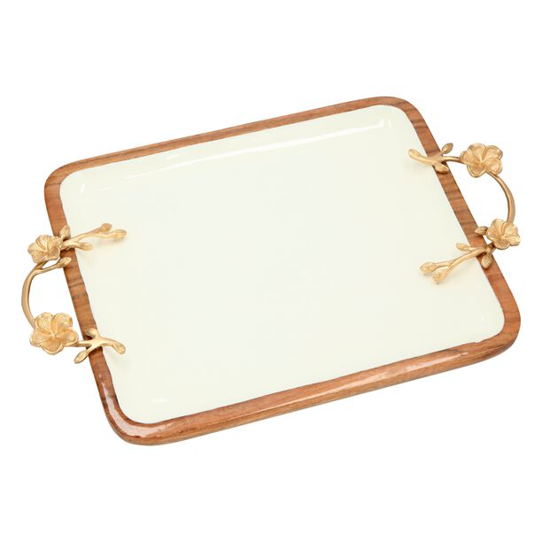 La Mesa Rectangle Serving Dish With Handle Large Out Enamel Gold 33X28Cm image number 3