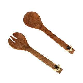 Wooden Salad Server With Olive Decoration Set Of 2 Pieces
