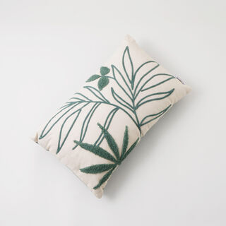 بوتيك بلانش وسادة مستطيلة قطن بتطريز أوراق الشجر، أخضر 45*35*15سم