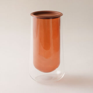 Homez Glass Candle Holder Naseej Collection, 9.5*9.5*16.5Cm, Brown
