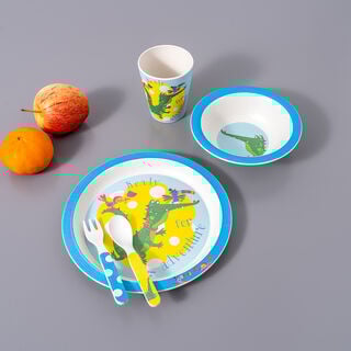 Alberto 5 pieces fiber bamboo kids dinner set dinosaur design