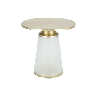 Side Table Frosted White Glass Base Gold Brass Top 46 *46 cm