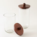 Alberto set of 2pcs clear hammered glass canisters with wooden lids image number 1