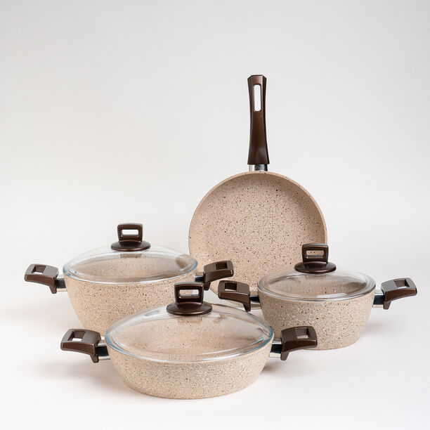 Alberto 7 piece granite cookware set cream colour image number 0