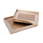 Wooden Tray Set With Glass 2 Pieces Gold Color image number 1