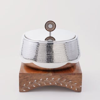 Pearl Collection La Mesa Food Warmer With Wood Stand, 27.5*27.5*28 cm