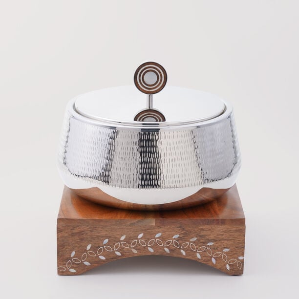 Pearl Collection La Mesa Food Warmer With Wood Stand, 27.5*27.5*28 cm image number 0