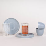 Dallaty light blue glass and porcelain Tea and coffee cups set 18 pcs image number 0
