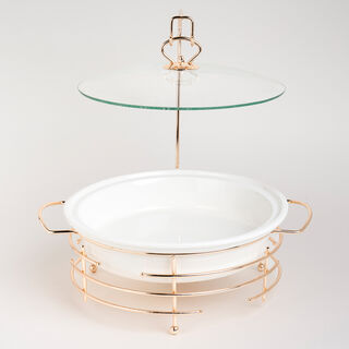 Round Food Warmer With Candle Stand Silver 12"