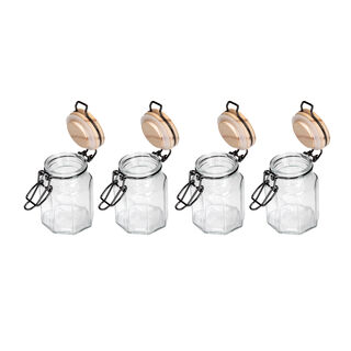 Alberto 4 Pieces Glass Mini Spice Jars With Wooden Clip Lid