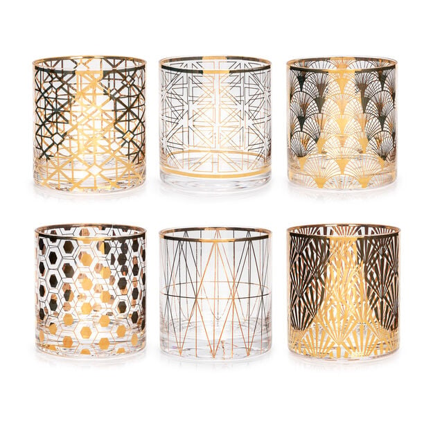 6 Pcs Glass Tumbler Set With Gold Decal Clear image number 0