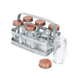 Alberto 6 Pieces Glass Mini Spice Jars With Copper Clip Lid And Metal Tray