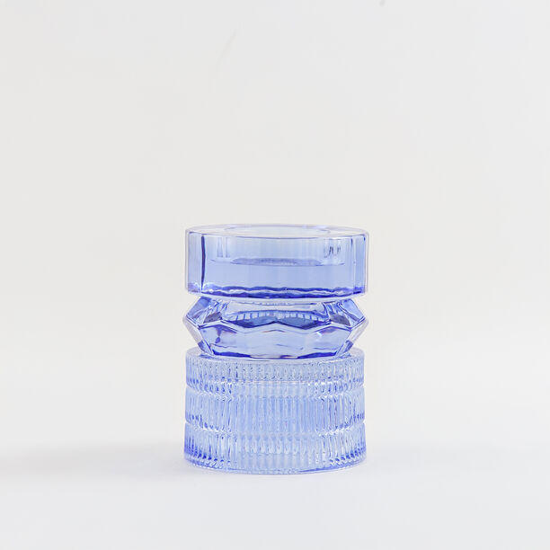 هومز حامل شموع مضلع زجاج 13.3*13.3*15.4سم، أزرق image number 0