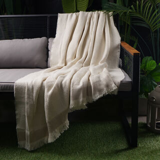 كوتاج بطانية منسوجة 100% أكريليك قابلة للعكس 130*170سم، بيج