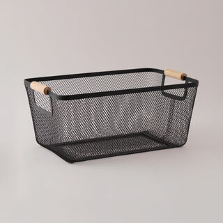 هومز سلة تنظيم معدنية سوداء بمقابض خشبية 34*22.5*43 سم