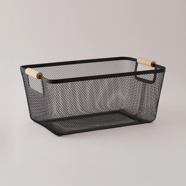 هومز سلة تنظيم معدنية سوداء بمقابض خشبية 34*22.5*43 سم image number 0